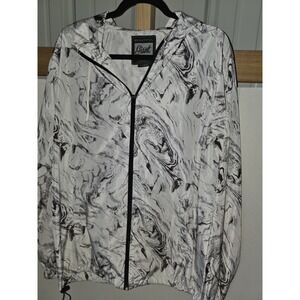 Beautiful‎ Giant Windbreaker.  Mens Size Large. White Gray Marbled Hooded Zipper